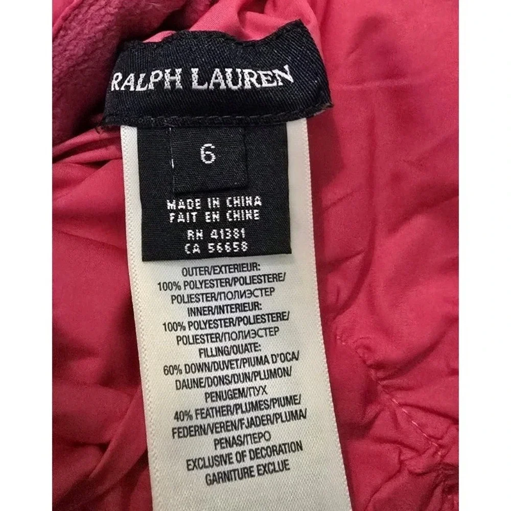 Polo Ralph Lauren Girls Down Puffer Vest Size 6 Pink Green